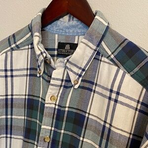 Structure Men's Green & Blue Plaid Long Sleeve Flannel Button Down Shirt. XL VTG